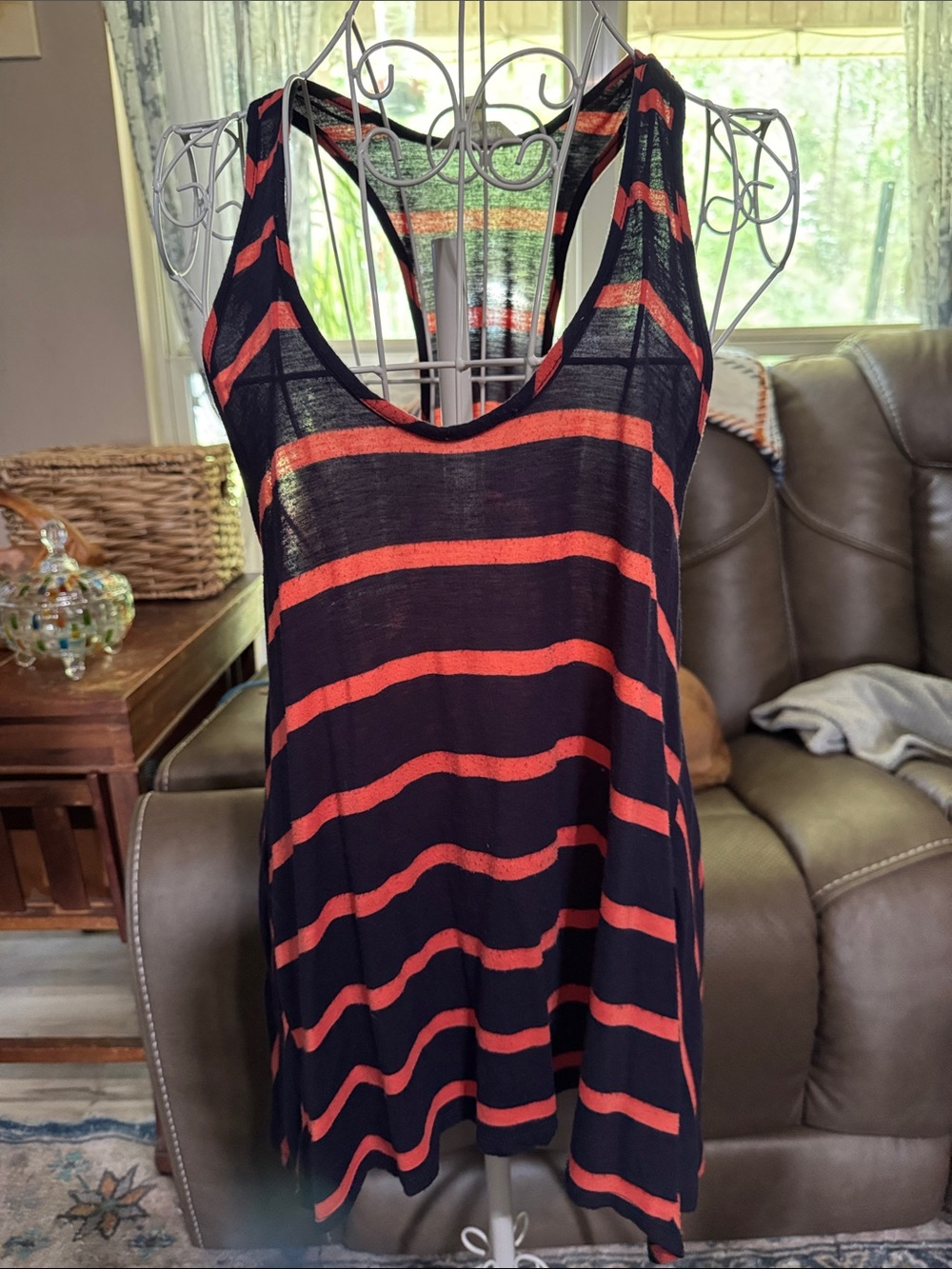 Charming Charlie Navy & Coral Striped Tank